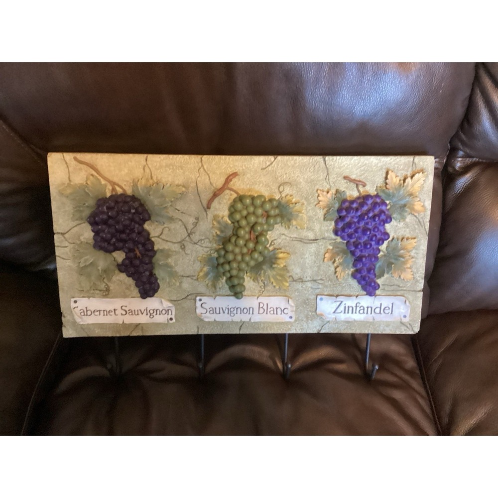 Wine Vineyard Wall Hanging Decor w/ 4 Hooks-Cabernet, Sauvignon, Zinfandel-3D